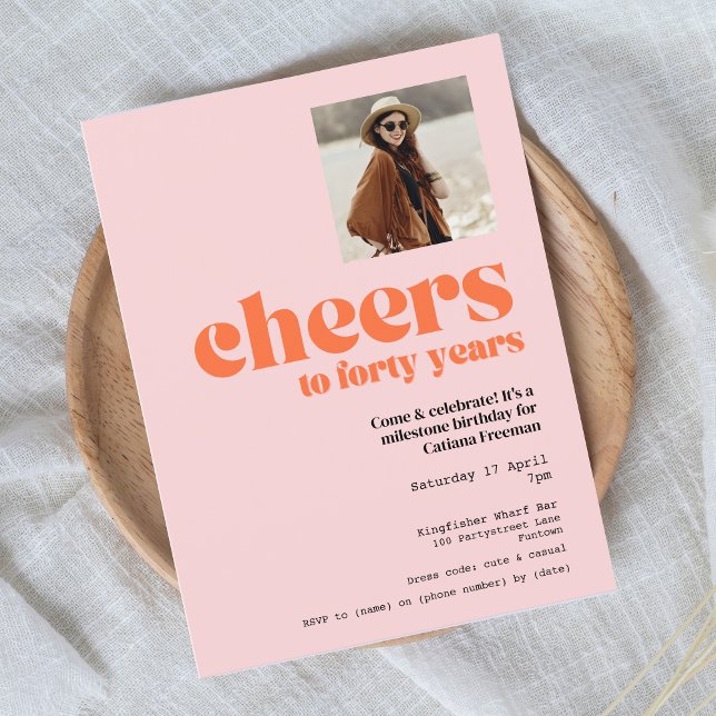 Rosa y Apricot retro, invitación de 40 años (Subido por el creador)