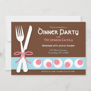 Rosa y azul marrón - Invitación a la cena de tened
