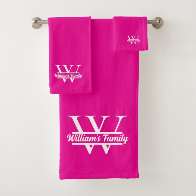 Rosa y blanco | Monograma de nombre de familia sim (In situ)