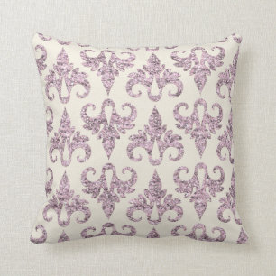 Rosa y Cojín decorativo del damasco del purpurina