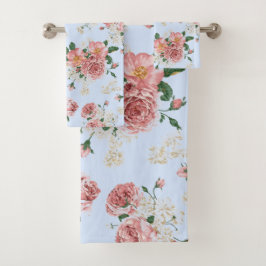 Rosa y crema en floral azul vintage