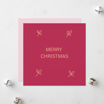 Rosa y Crema Tarjeta de Navidad con Lazo Ilustrado