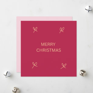Rosa y Crema Tarjeta de Navidad con Lazo Ilustrado