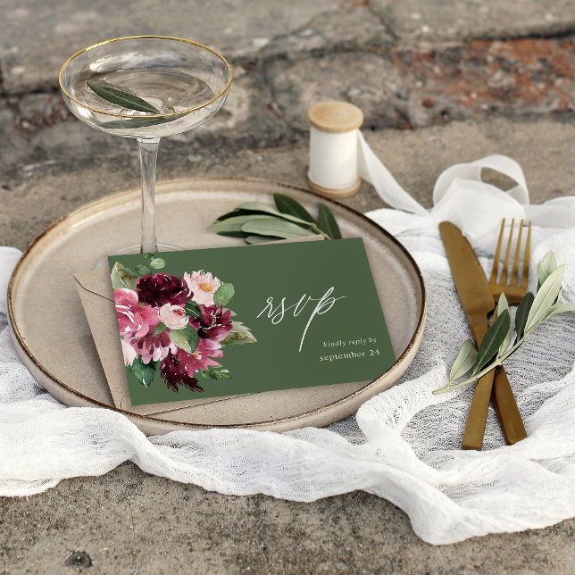 Rosa y Floral Burdeos 7 con RSVP de comida - Verde (Subido por el creador)