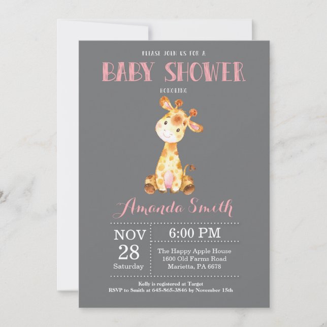 Rosa y gris de la invitación de Baby Shower de la (Anverso)