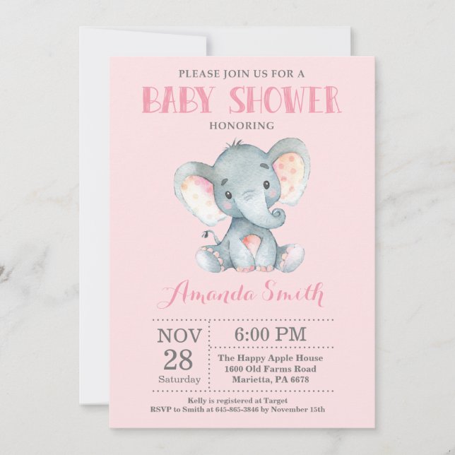 Rosa y gris de la invitación de Baby Shower del (Anverso)