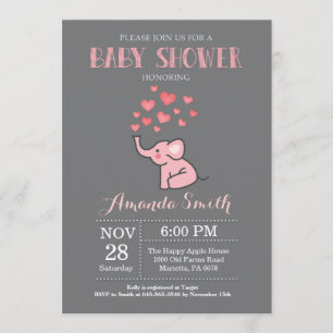 Rosa y gris de la invitación de Baby Shower del