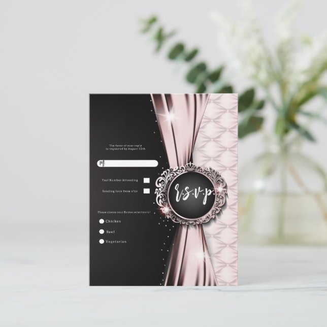 Rosa y Negro Elegante Lujo Tarjeta de Respuesta pa (Anverso de pie)