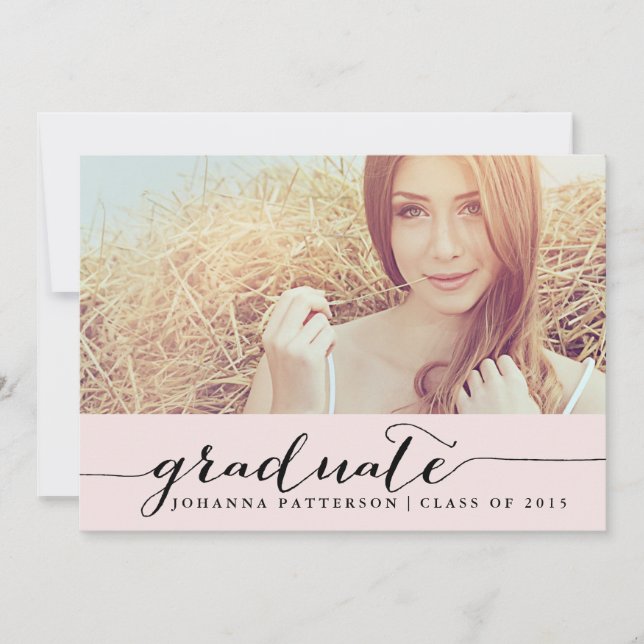 Rosa y negro | Invitación a graduación manuscrita (Anverso)