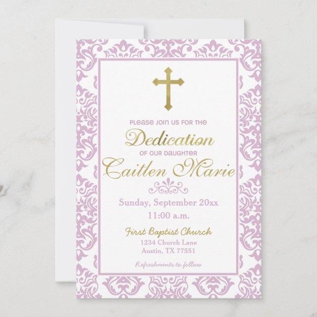 Rosa y oro de la invitación del esmero de la niña (Anverso)