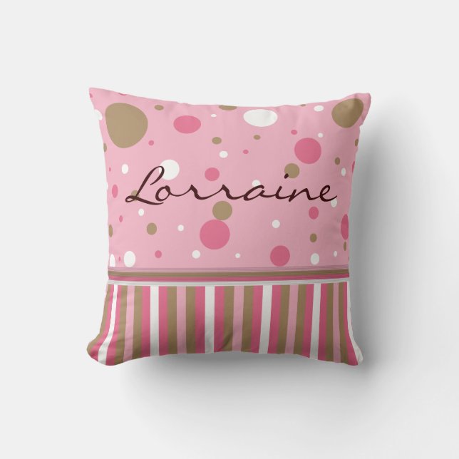 Rosa y personalizar de la almohada de Brown (Anverso)