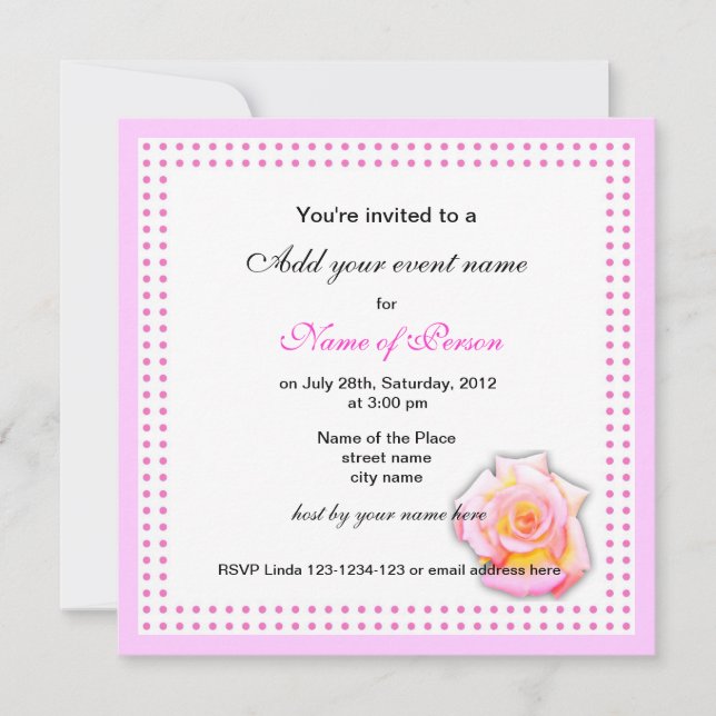 rosa y puntos rosa de toda la invitación de la fie (Anverso)