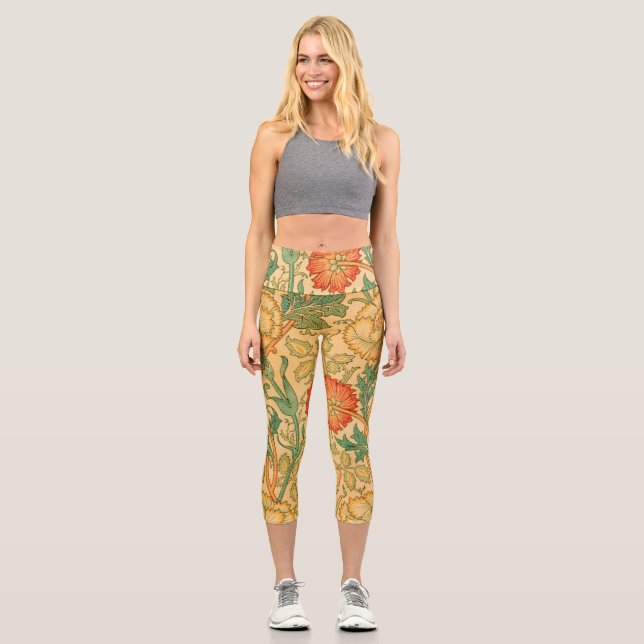Rosa y Rosa por William Morris Capri Leggings (Anverso)