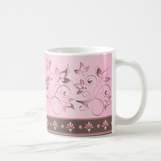 Rosa y taza de cerámica floral de Brown (Derecha)