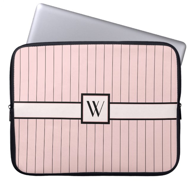 Rosado con funda de portátil Pinstripes negras (Frente)