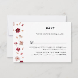 Rosado rojo presionado y crema, boda floral RSVP