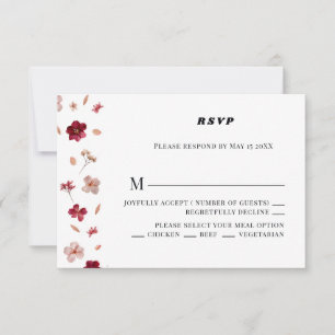 Rosado rojo presionado y crema, boda floral RSVP