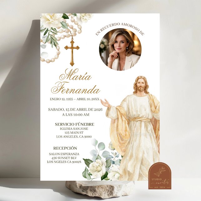 Rosario Floral Blanco Invitación Funeral Católica  (Subido por el creador)