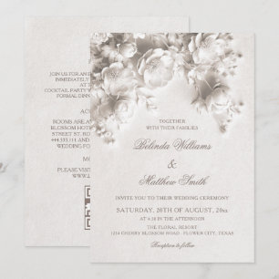 Rosas 3D esculpidas en marfil Invitación de boda t