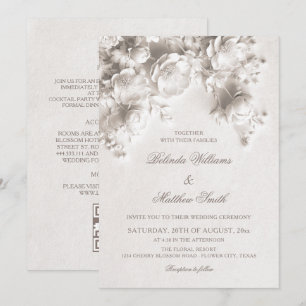 Rosas 3D talladas en marfil Invitación de boda tod