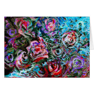 Rosas abstractos en rojo y turquesa - tarjeta