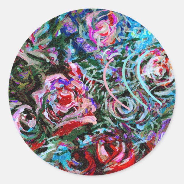 Rosas abstractos en rosa y turquesa - pegatinas (Anverso)