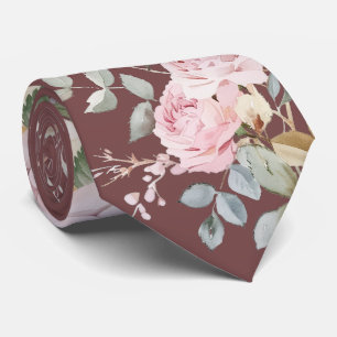 Rosas acuarela en corbata de cuello burdeos