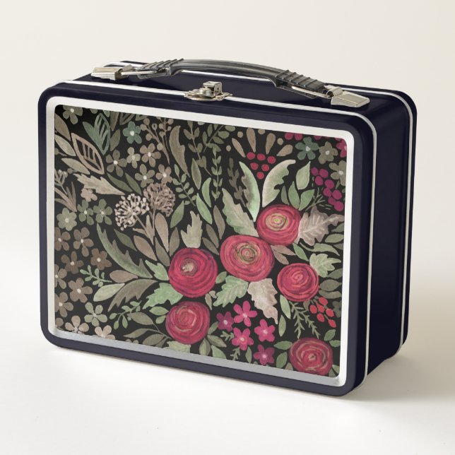 Rosas acuarelas sobre fondo negro, acuarela (Anverso)