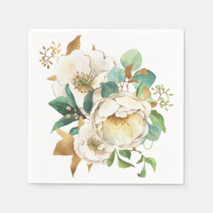 Rosas acuarelas y servilleta de papel follaje