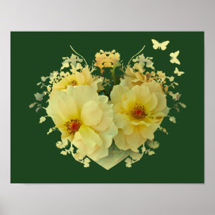 Rosas Amarillas Corazón en Póster Verde