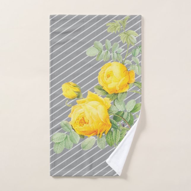 Rosas amarillas en franjas grises (Toalla de mano)