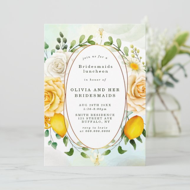 Rosas Amarillas Lemons Bridesmaids Invitan al almu (Anverso de pie)