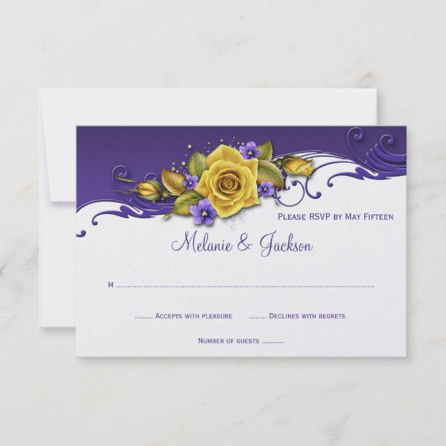 Rosas Amarillas Púrpura Pansies RSVP (Anverso)