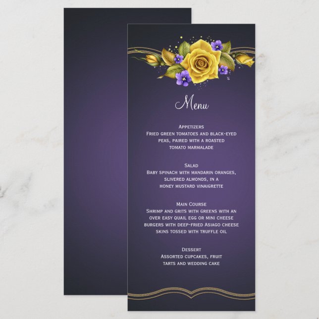 Rosas Amarillas Violetas Moradas Menú Oro (Anverso / Reverso)