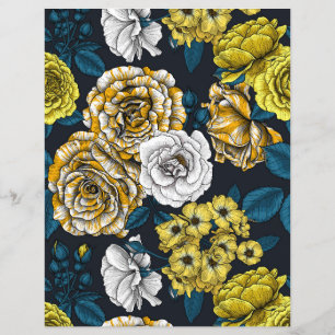 Rosas amarillos, blancos y bicolor con hojas azule