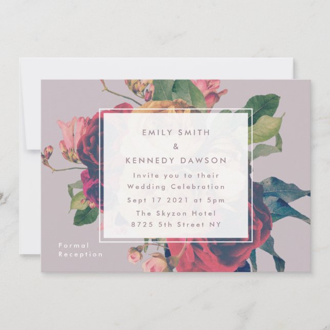 Rosas antiguos Invitación a la boda líaca vintage (Anverso)