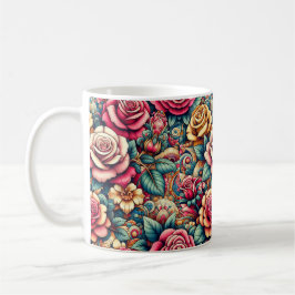Rosas arcoiris coloridos flores café taza de té