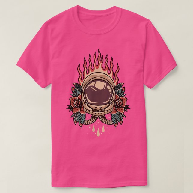 Rosas astronautas retro camiseta estilo tatuaje (Diseño del anverso)