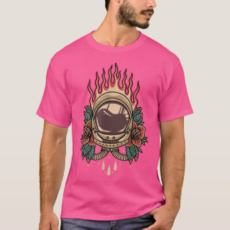 Rosas astronautas retro camiseta estilo tatuaje