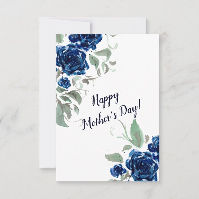 Rosas azules acuarela tarjeta del día de la madre (Anverso)