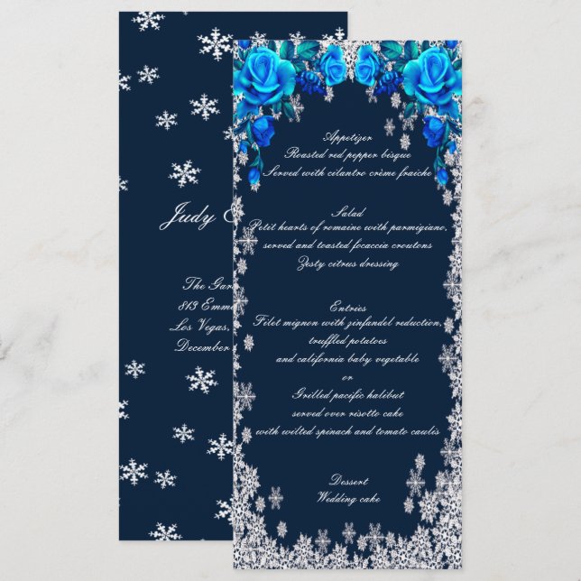 Rosas azules brillantes Menú Boda de Navidades de  (Anverso / Reverso)