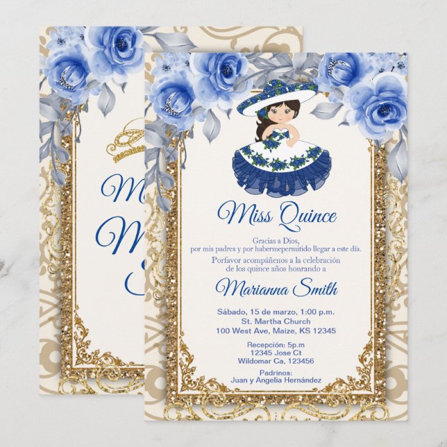 Rosas azules de la marina y invitación a la quince (Anverso / Reverso)