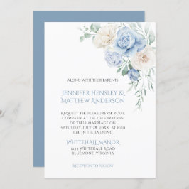 Rosas azules y blancas, invitación a la boda de no
