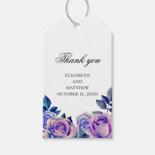 Rosas azules y púrpuras gracias. Etiqueta de regal