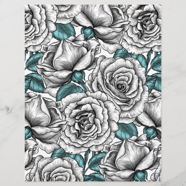 Rosas blancas con hojas azules (Anverso)