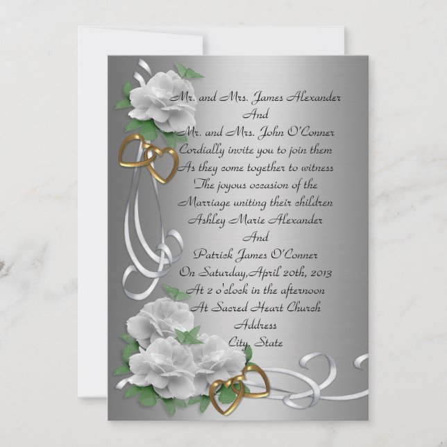 Rosas blancas de la invitación a la boda dadas por (Anverso)