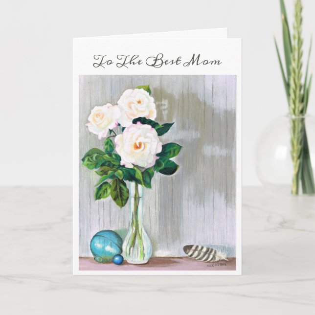 Rosas blancas de la tarjeta de Día de la Madre (Anverso)