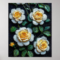 Rosas Blancas Elegantes Pintura de Puntos Arte Flo