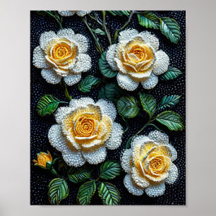 Rosas Blancas Elegantes Pintura de Puntos Arte Flo