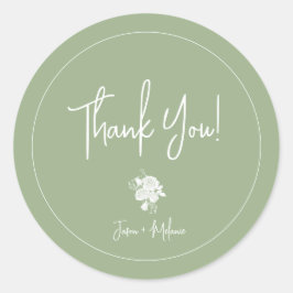 Rosas blancas en el Pegatina del Boda verde sabio